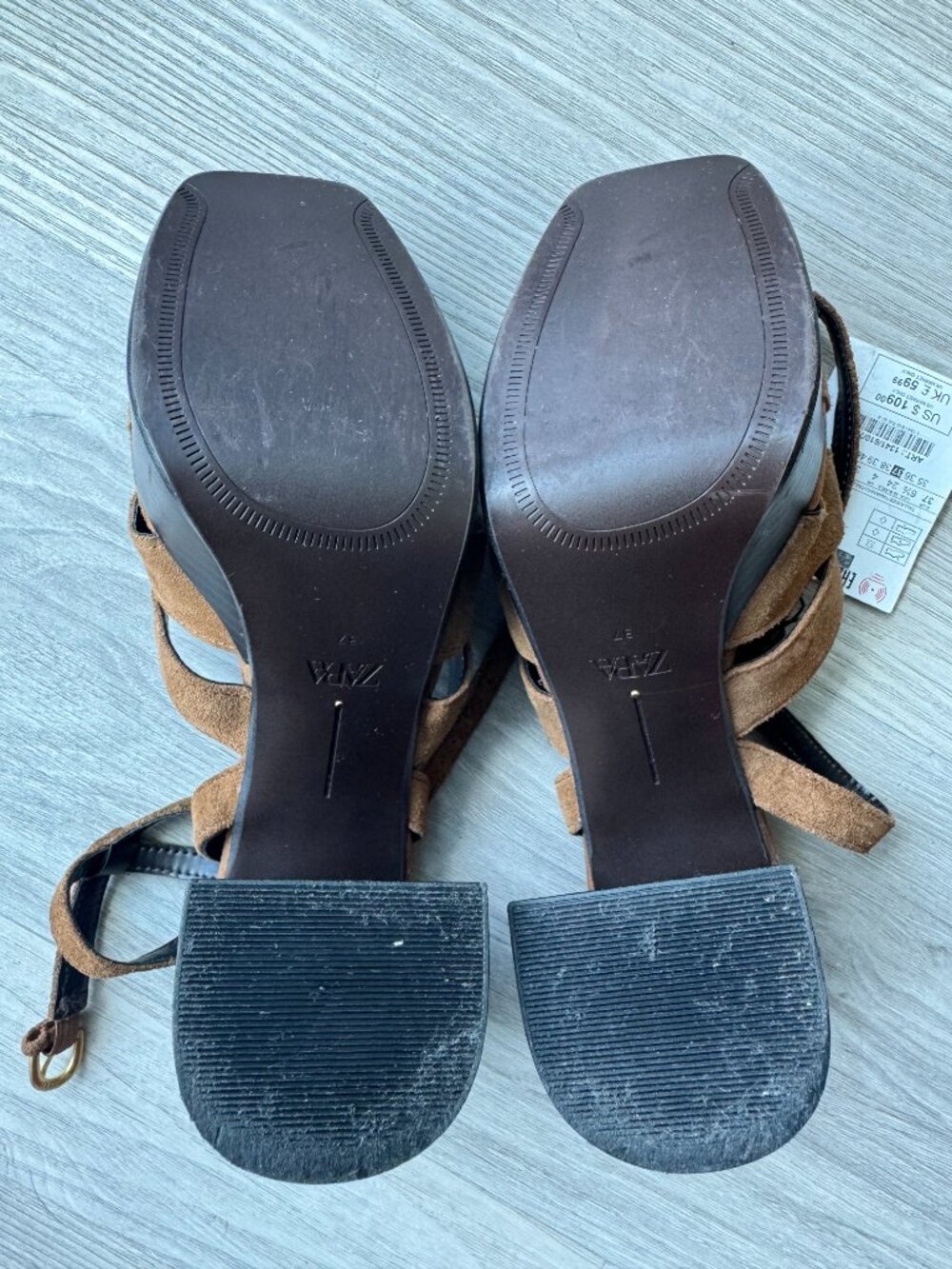 ZARA Suede Platform Block Heel Sandals - Tan Brown / Size 6.5 (EU 37) NWT - Picture 14 of 16